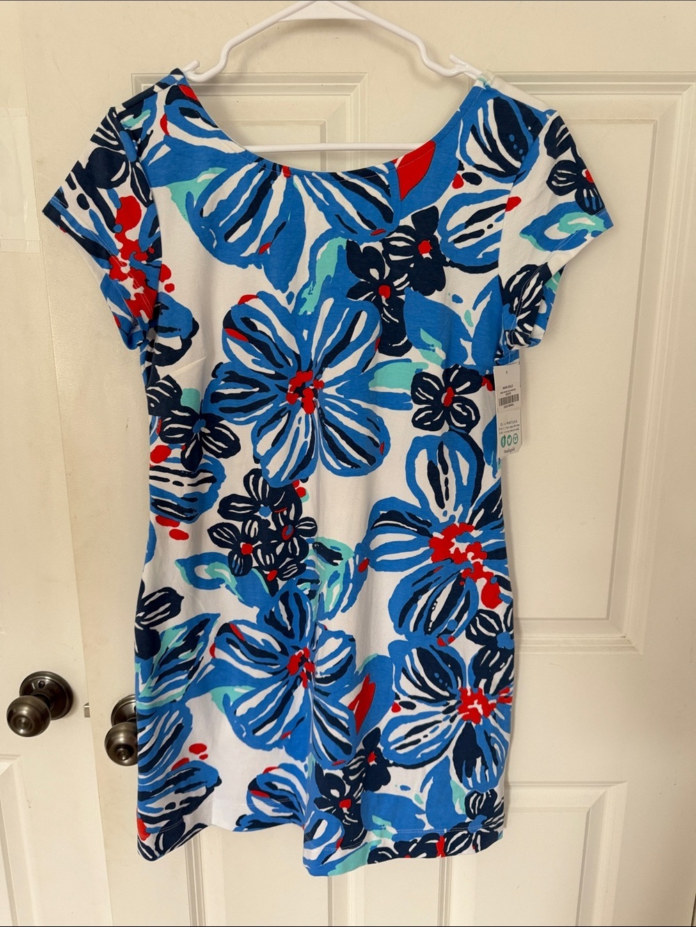 MAHI GOLD Annie shift Dress in Wildflower Poppy size large white blue NWT Rare